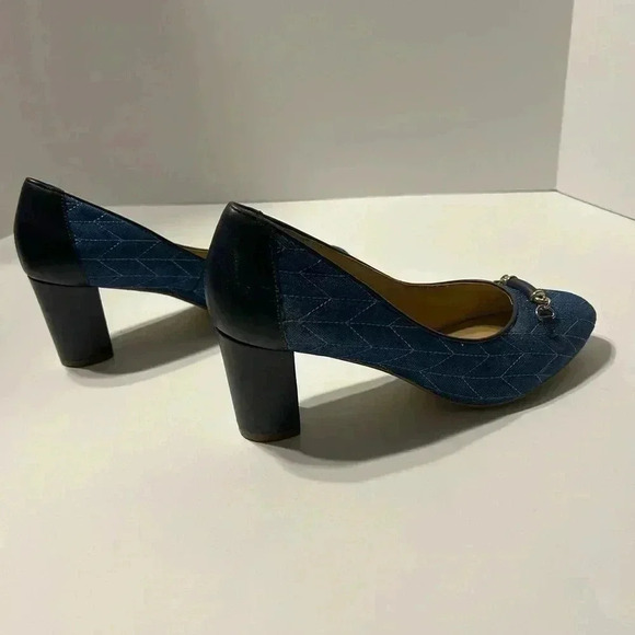 TALBOTS Ellery Bit Block Heel Pumps - Quilted Denim- Size 8.5 - Picture 6 of 12